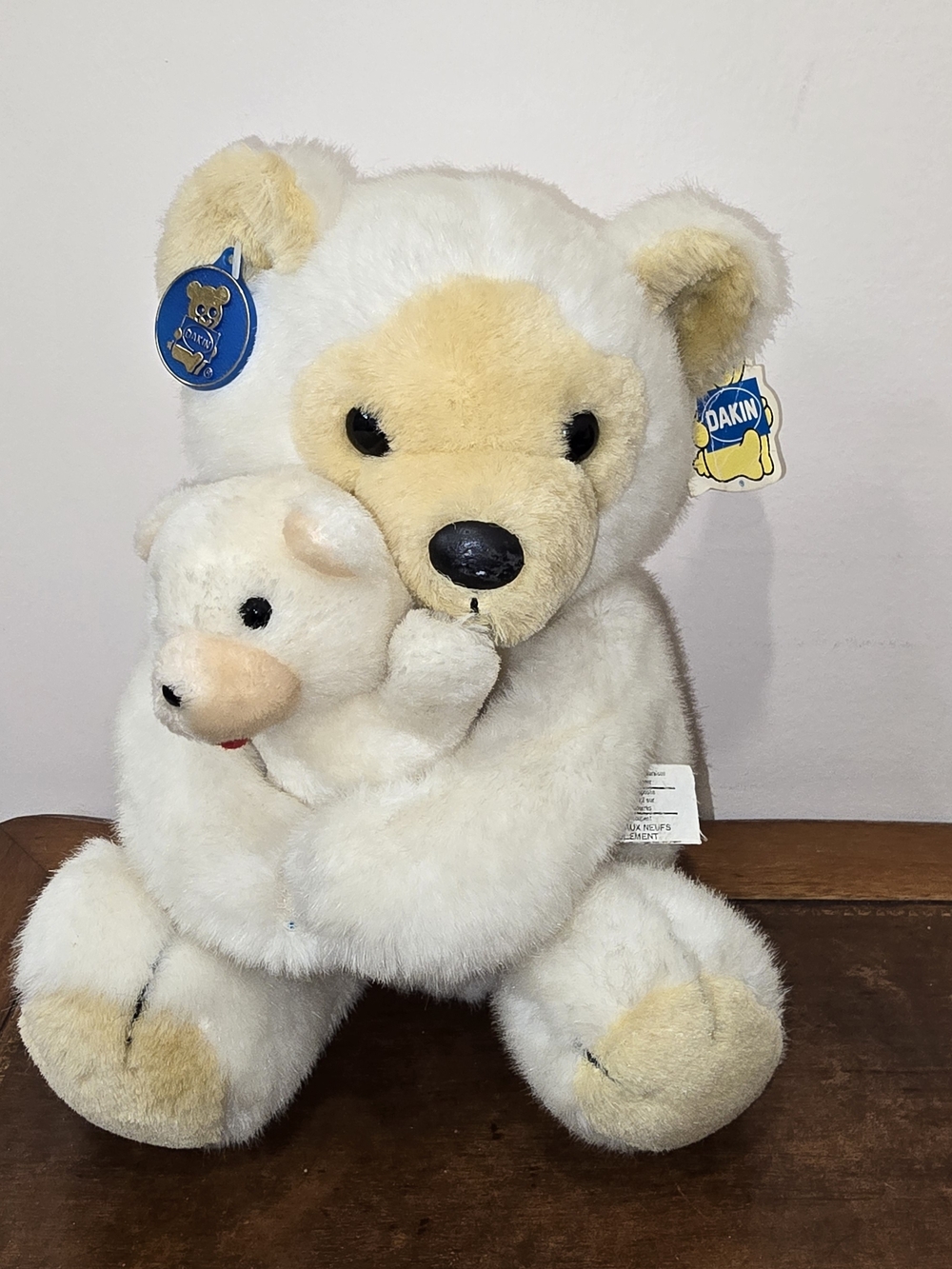 Vintage 1970s 1980s R. Dakin Mama & Baby White Bear Plush Stuffy with Tags